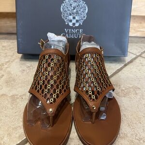 Vince Camuto Tan Sandals with Gold Accents